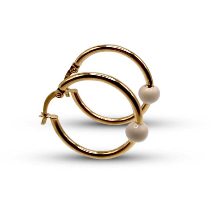 14K Gold Pearl Hoop Earrings •Solid 14K Gold Hoop •Minimalist Gold Hoop Earrings •Earrings for Everyday Wear