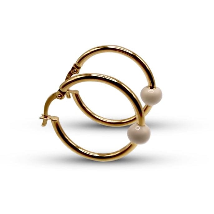 14K Gold Pearl Hoop Earrings •Solid 14K Gold Hoop •Minimalist Gold Hoop Earrings •Earrings for Everyday Wear-Alain Orbiz Jewelry