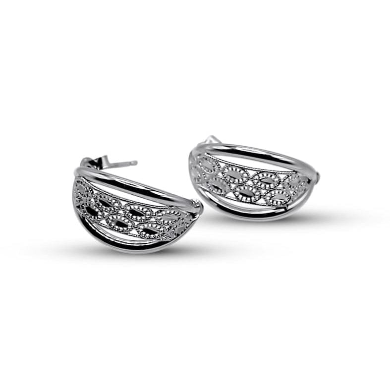 Earrings 14K White Gold •Filigree Art Lace •Open Hoop Earrings •Dainty Gold Earrings •Huggie Hoop Gold Earrings