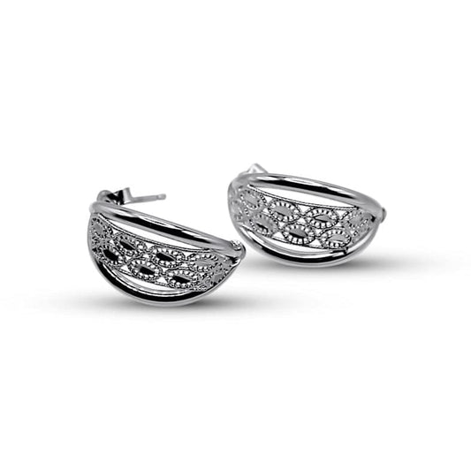 Earrings 14K White Gold •Filigree Art Lace •Open Hoop Earrings •Dainty Gold Earrings •Huggie Hoop Gold Earrings