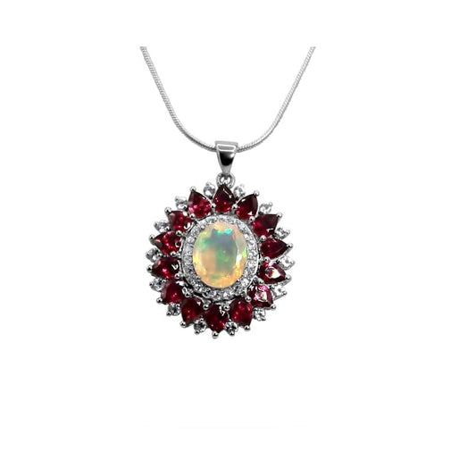 Ethiopian Opal, purple Rhodolite, and white Topaz 925 Silver Pendant •Colorful big Silver Pendant •Unique Gift for her