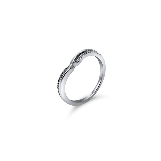 Diamond Ring 10k White Gold •Curved White Gold Ring •Stackable Ring •Curved Ring •Engagement Gift-Alain Orbiz Jewelry