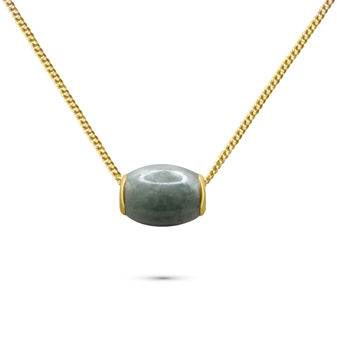 Jade Stone Pendant 14K Gold •Green long Jade Pendant •Big Oval Jade Pendant •Everyday wear for men or woman