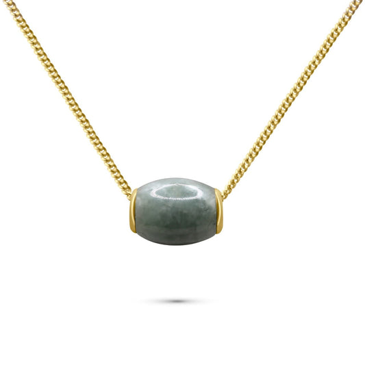 Jade Stone Pendant 14K Gold •Green long Jade Pendant •Big Oval Jade Pendant •Everyday wear for men or woman