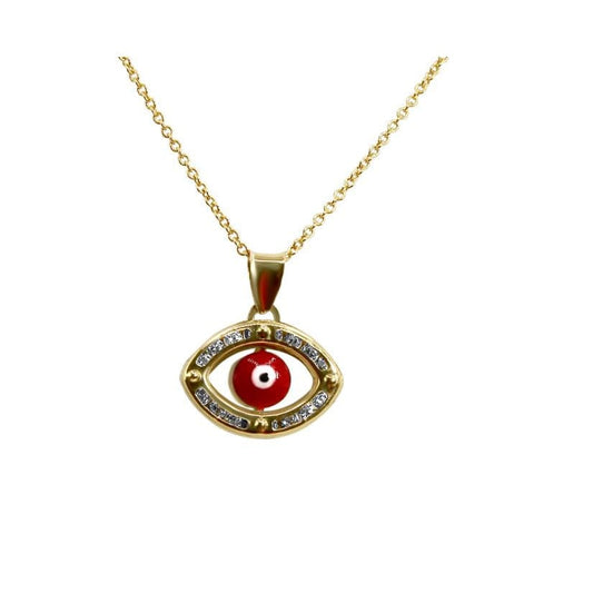 Red Evil Eye Pendant 14K Gold •Oval Pendant Cubic Zirconia •Protection Gold Necklace •Everyday Gift
