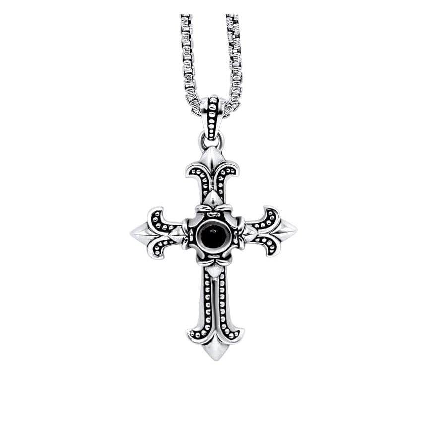 Silver 925 Cross Pendant with Centerstone black Pearl •24 inches Necklace •Bold Look •Removable Pendant •Unisex