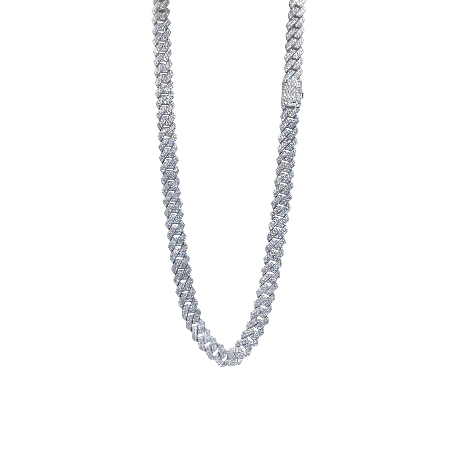 925 Silver Cuban Link Chain Necklace with Cubic Zirconia •Box Clasp •24 inches •Chocker •Gift for him-Alain Orbiz Jewelry