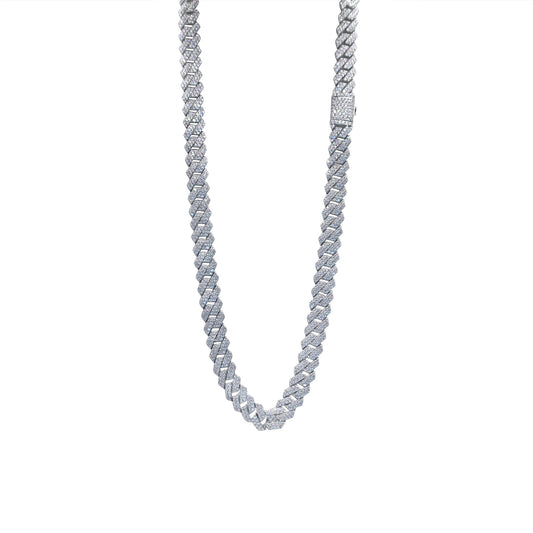 925 Silver Cuban Link Chain Necklace with Cubic Zirconia •Box Clasp •24 inches •Chocker •Gift for him-Alain Orbiz Jewelry