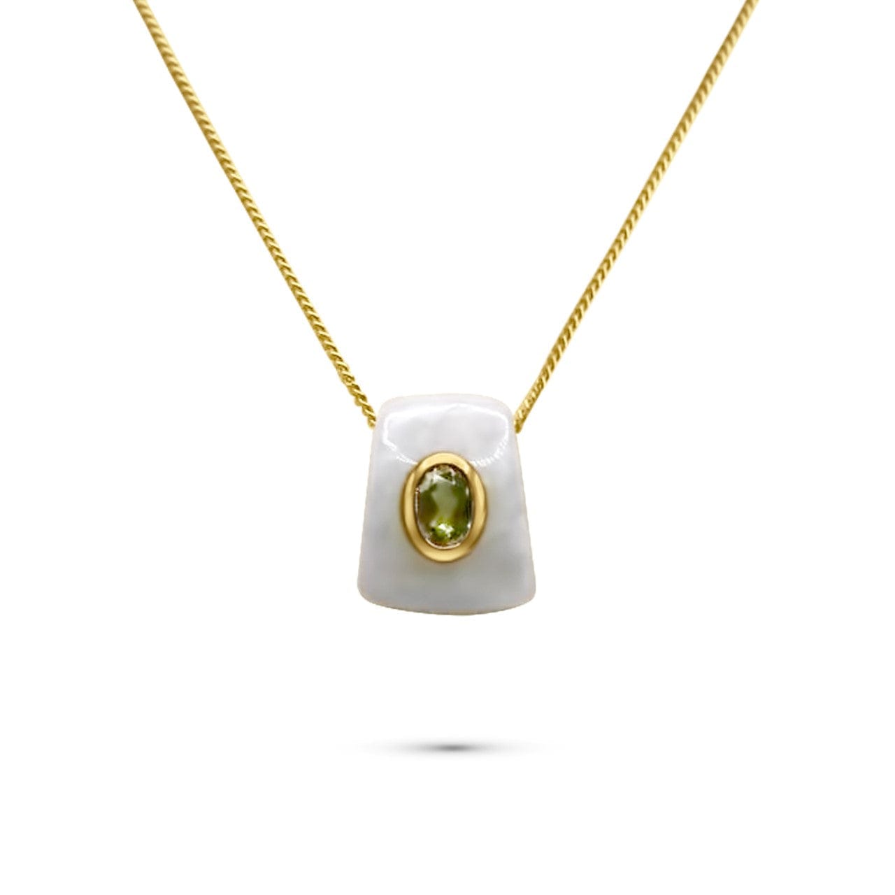 Jade Stone Pendant •Centerstone Peridot in 14K Gold setting • Green big Pendant •Gift for him or her-Alain Orbiz Jewelry