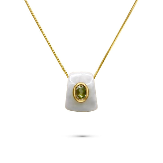 Jade Stone Pendant •Centerstone Peridot in 14K Gold setting • Green big Pendant •Gift for him or her-Alain Orbiz Jewelry